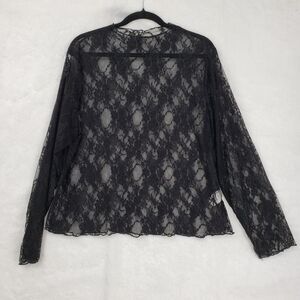 Black Sheer Lace Shirt Womens 4XL Long Sleeve Floral Mesh Top Plus Size Sexy